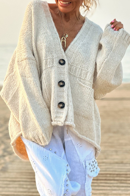 Prendas de abrigo informales de cuello en V con botones y bolsillos para uso diario