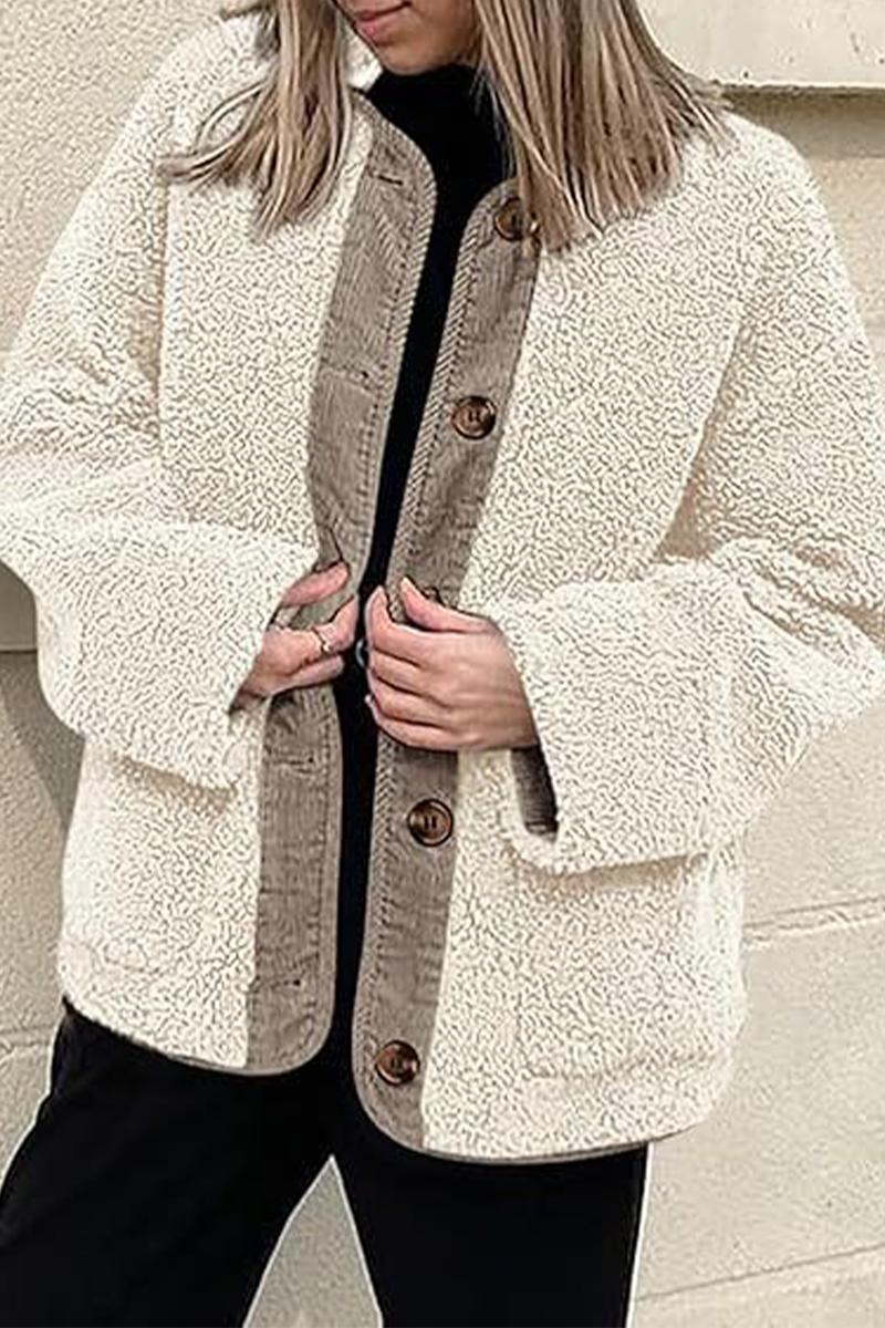 Prendas de abrigo informales con cuello redondo y bolsillos en contraste (6 colores)