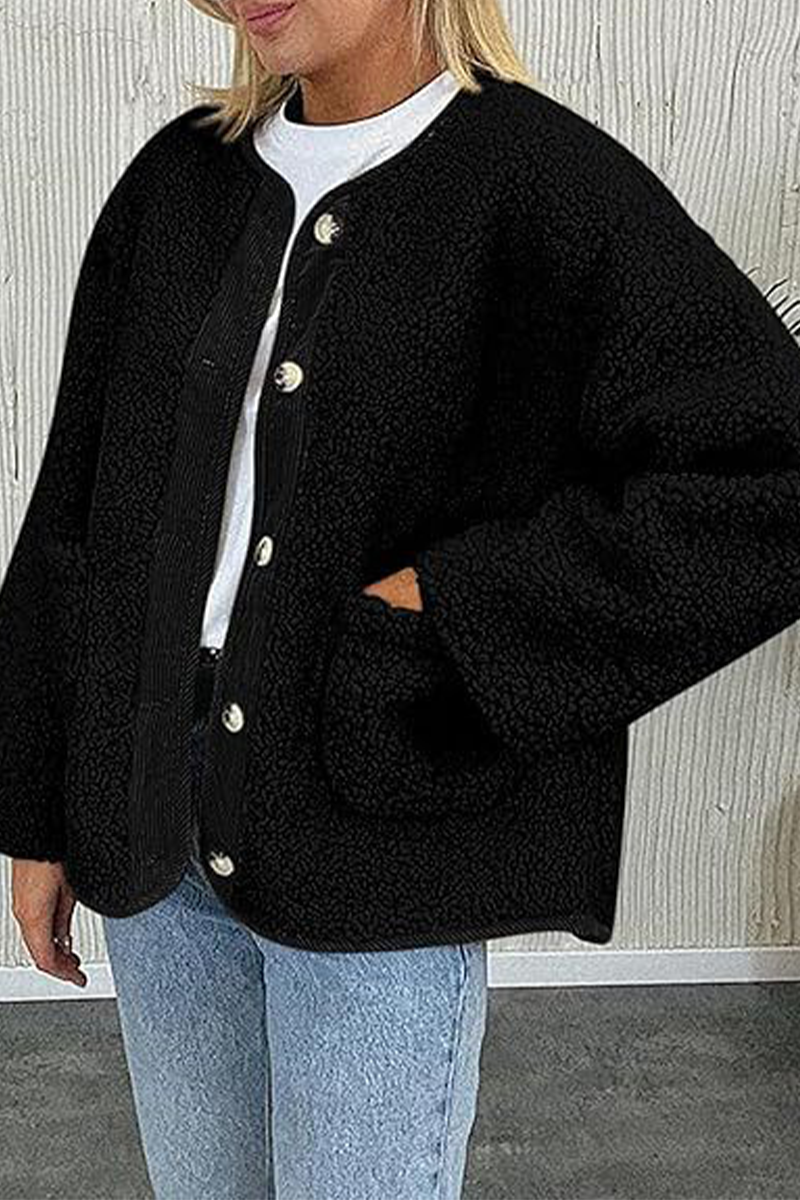 Prendas de abrigo informales con cuello redondo y bolsillos en contraste (6 colores)