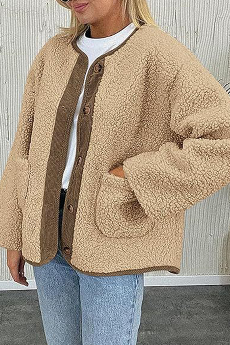 Prendas de abrigo informales con cuello redondo y bolsillos en contraste (6 colores)