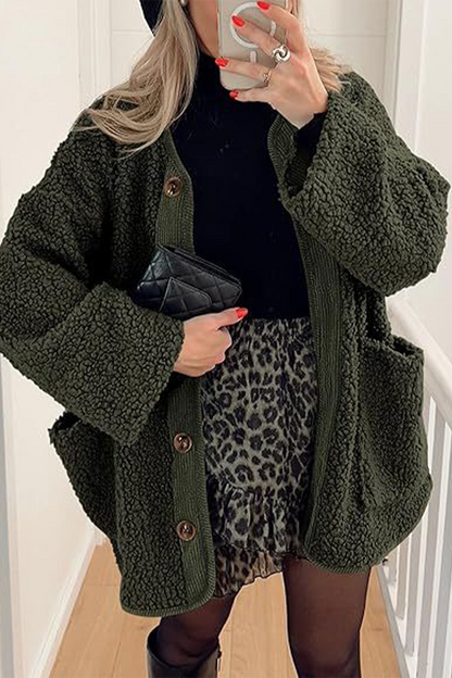 Prendas de abrigo informales con cuello redondo y bolsillos en contraste (6 colores)