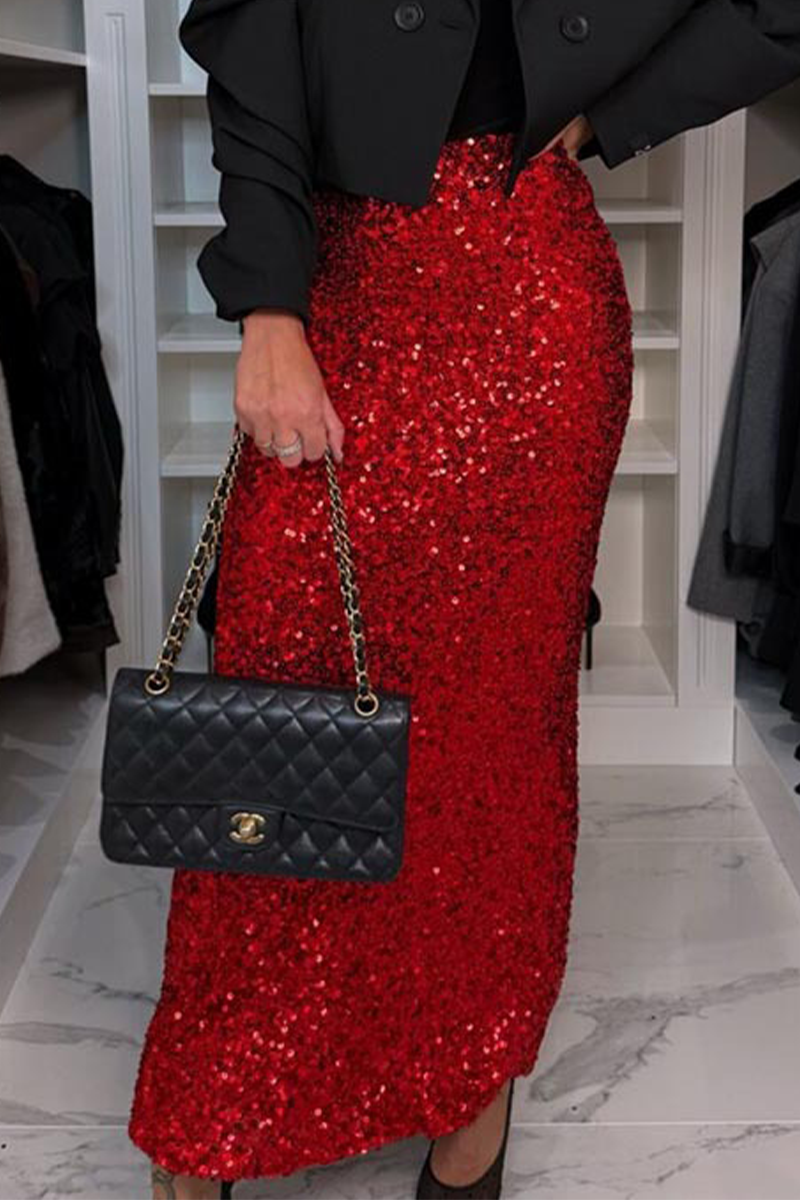 Pantalones elegantes de lentejuelas, cintura alta, color liso (3 colores)