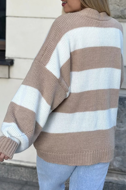 Prenda exterior informal de rayas urbanas con bolsillos y patchwork, cuello en V en contraste (4 colores)