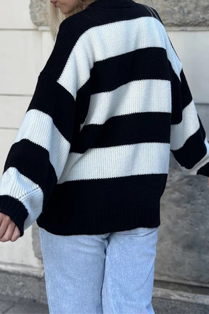 Prenda exterior informal de rayas urbanas con bolsillos y patchwork, cuello en V en contraste (4 colores)