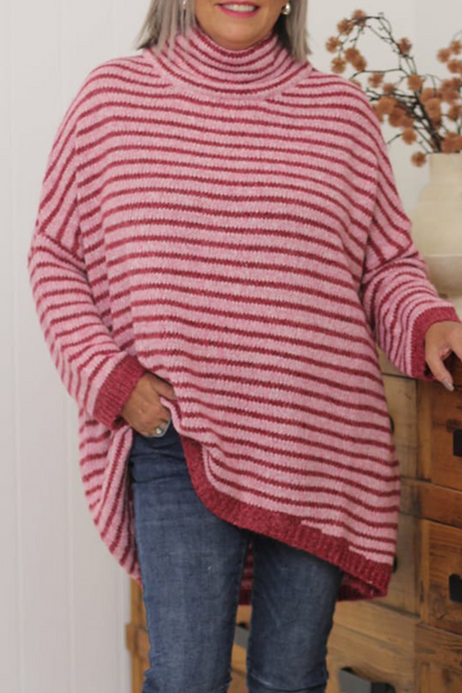 Suéteres casuales de cuello alto con rayas en contraste (5 colores)