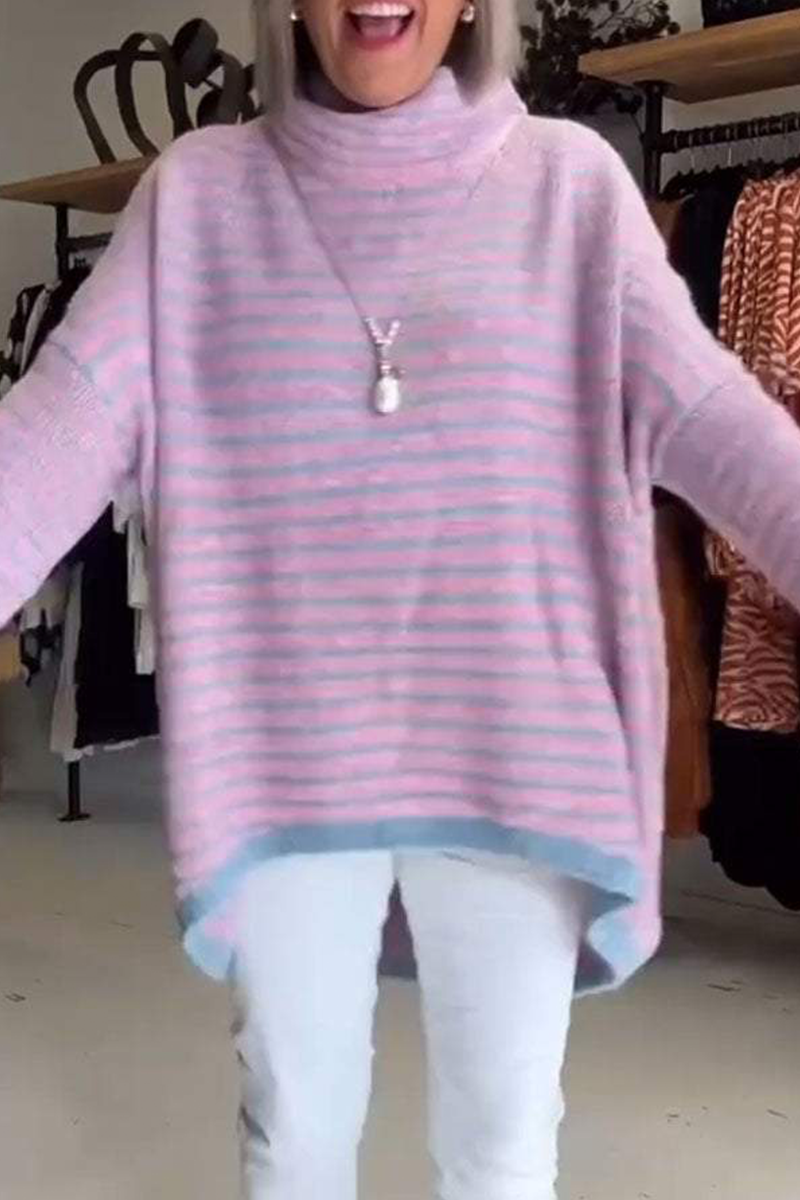 Suéteres casuales de cuello alto con rayas en contraste (5 colores)