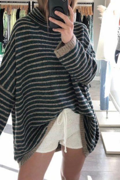 Suéteres casuales de cuello alto con rayas en contraste (5 colores)