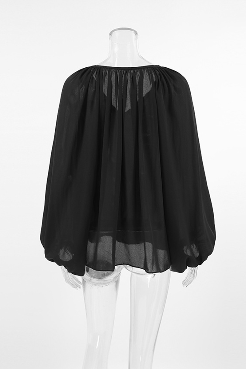 Blusas casuales con cordones y cuello en V transparentes