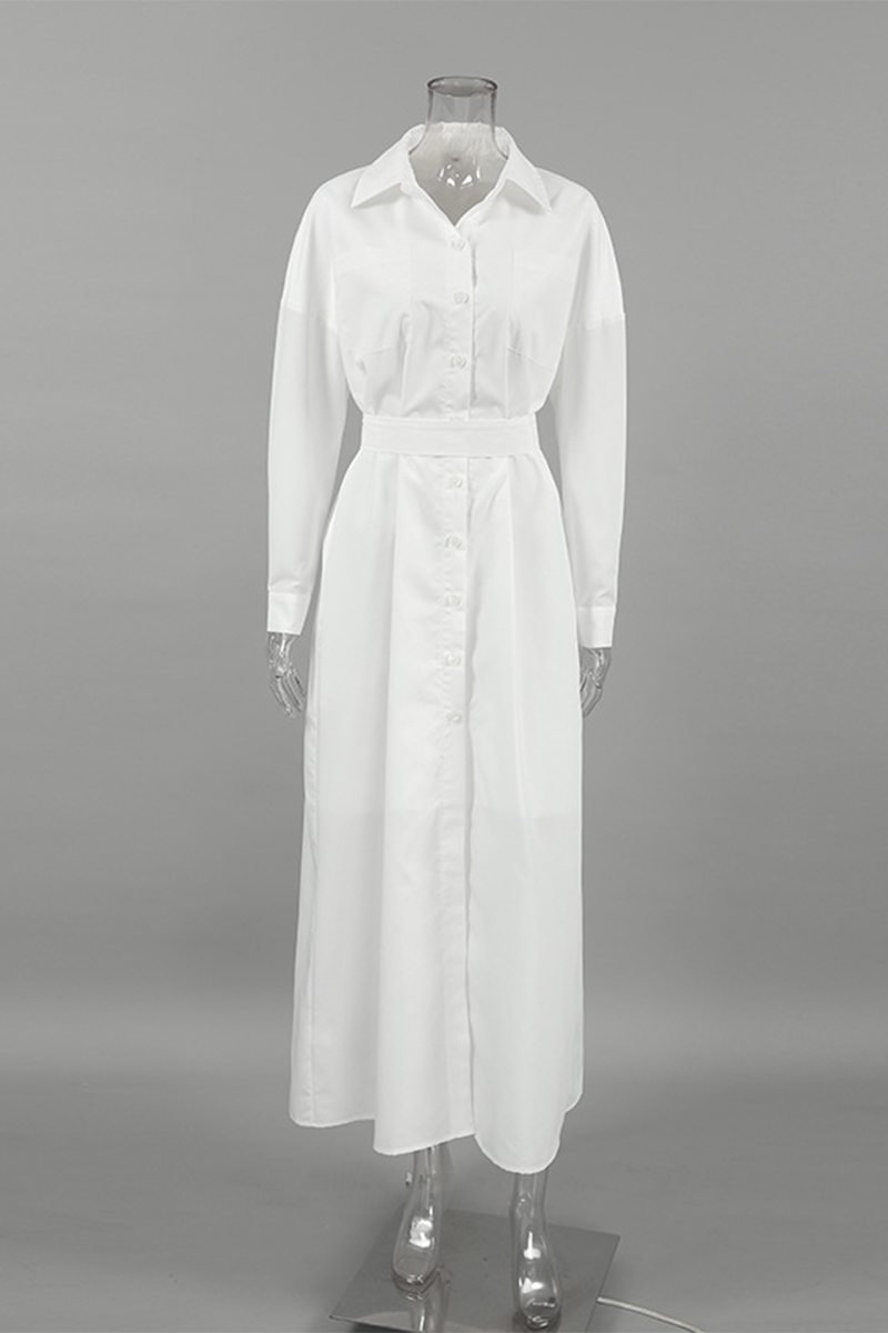 Vestidos camiseros casuales con botones y cordones y cuello vuelto