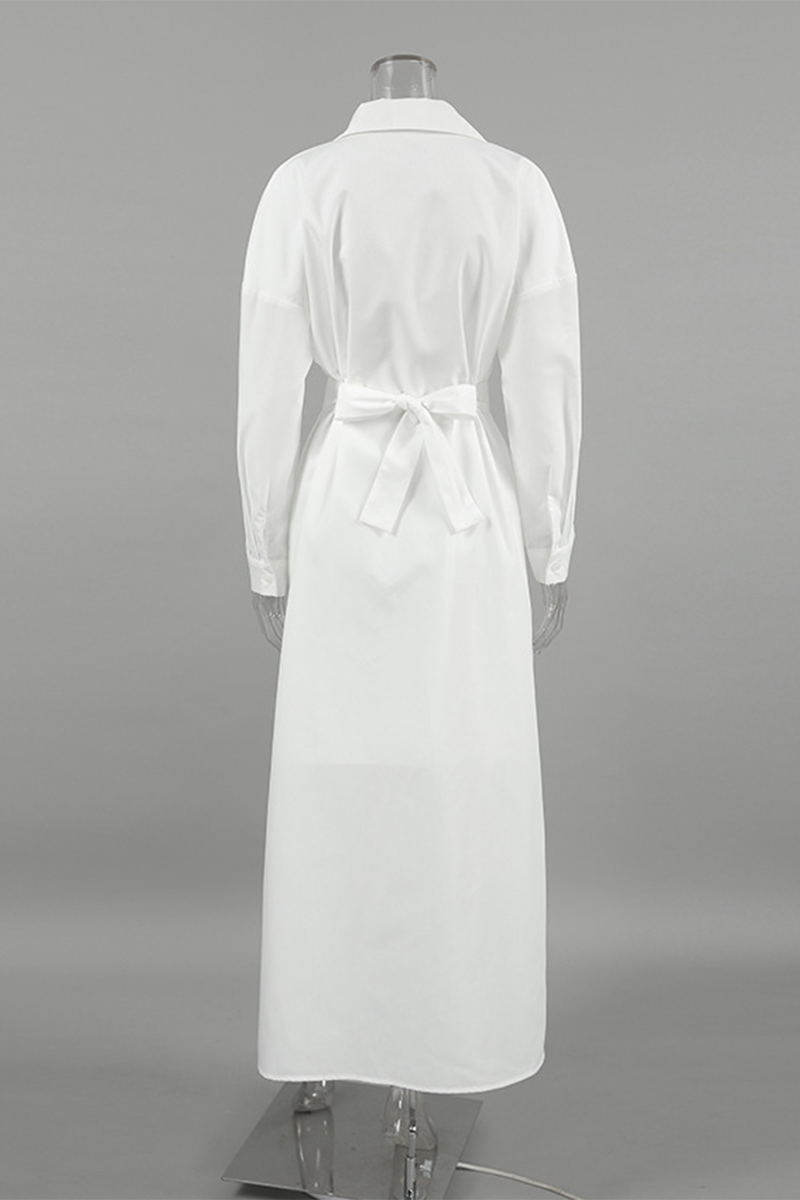 Vestidos camiseros casuales con botones y cordones y cuello vuelto