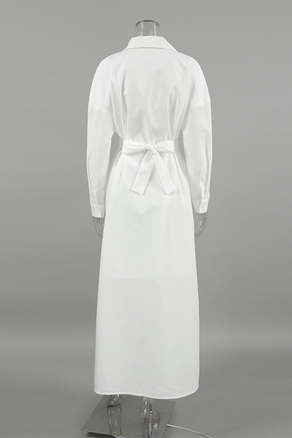 Vestidos camiseros casuales con botones y cordones y cuello vuelto