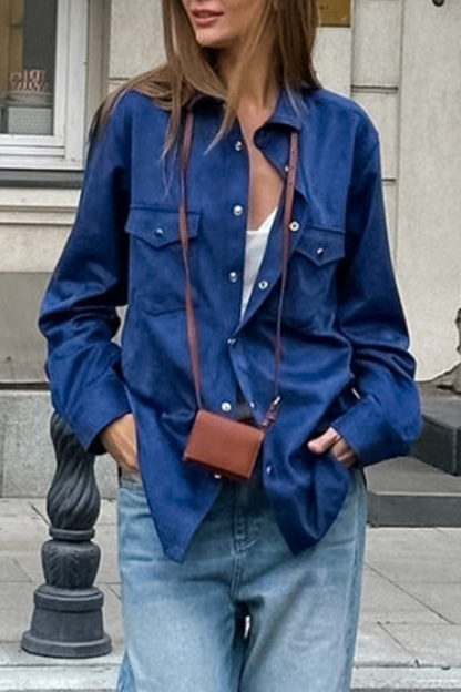 Blusas casuales de cuello vuelto con botones para uso diario