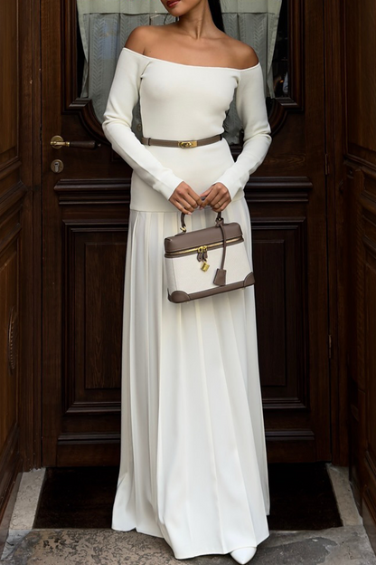 Vestidos largos sexis con hombros descubiertos y fruncidos sin cinturón (sin cinturón)