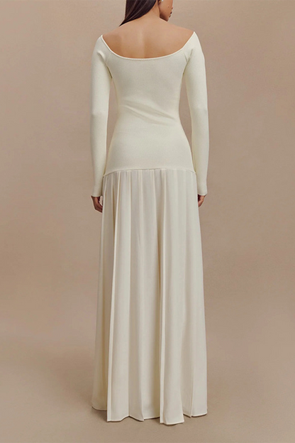 Vestidos largos sexis con hombros descubiertos y fruncidos sin cinturón (sin cinturón)