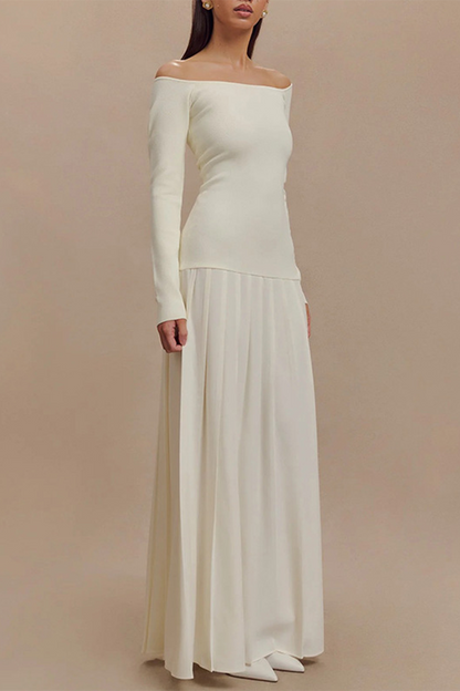 Vestidos largos sexis con hombros descubiertos y fruncidos sin cinturón (sin cinturón)