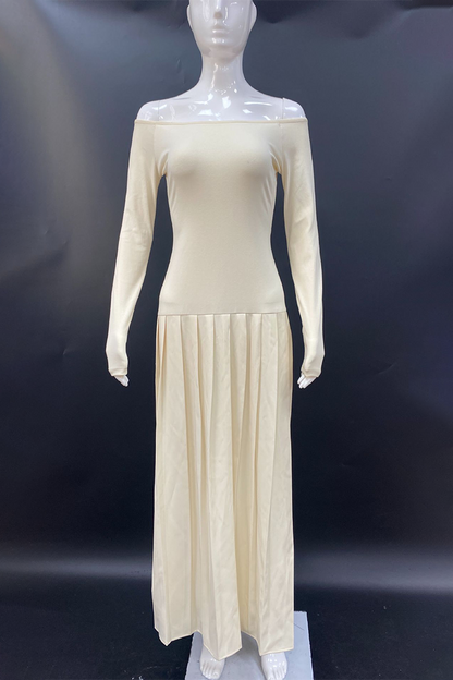 Vestidos largos sexis con hombros descubiertos y fruncidos sin cinturón (sin cinturón)