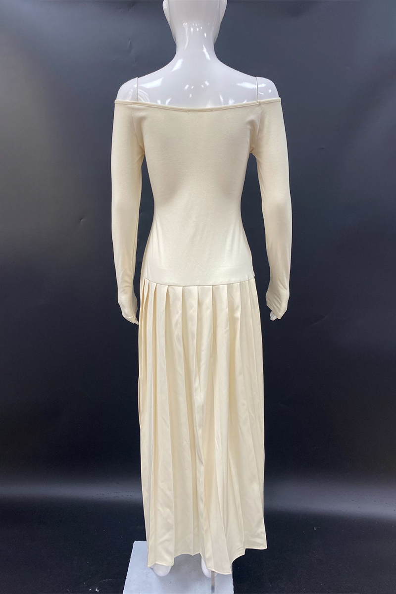 Vestidos largos sexis con hombros descubiertos y fruncidos sin cinturón (sin cinturón)