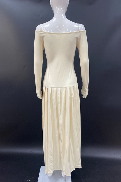 Vestidos largos sexis con hombros descubiertos y fruncidos sin cinturón (sin cinturón)