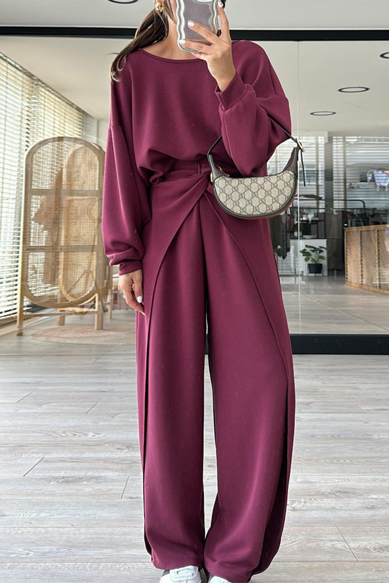 Conjunto informal de dos piezas con bolsillo, espalda descubierta, cuello redondo y manga larga (3 colores)