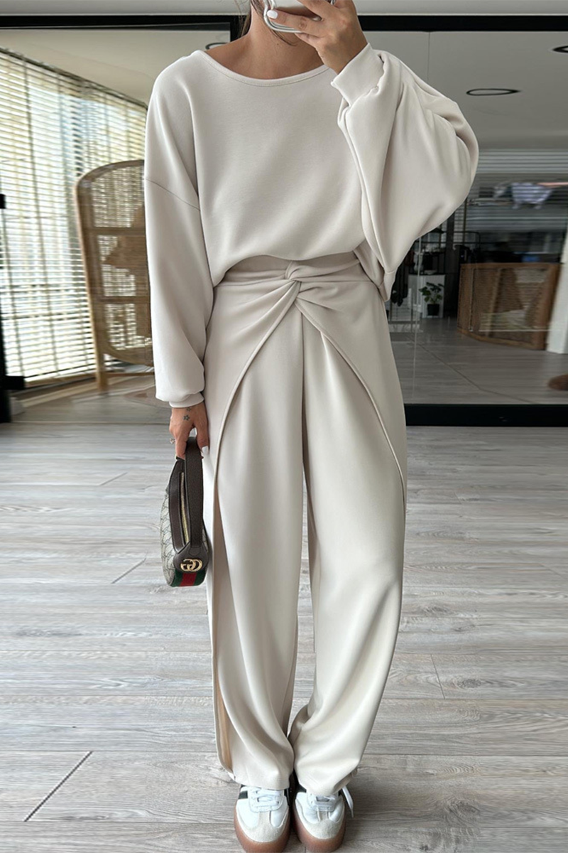 Conjunto informal de dos piezas con bolsillo, espalda descubierta, cuello redondo y manga larga (3 colores)