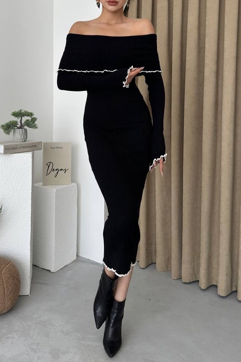 Vestidos sexis de un solo paso con hombros descubiertos y diseño de patchwork en contraste