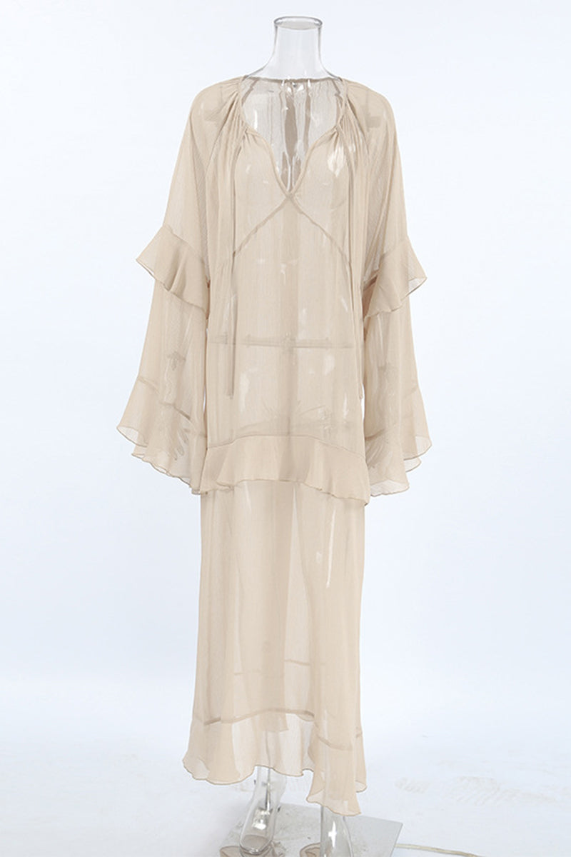 Vestidos sexys de corte A con escote en V y volantes transparentes