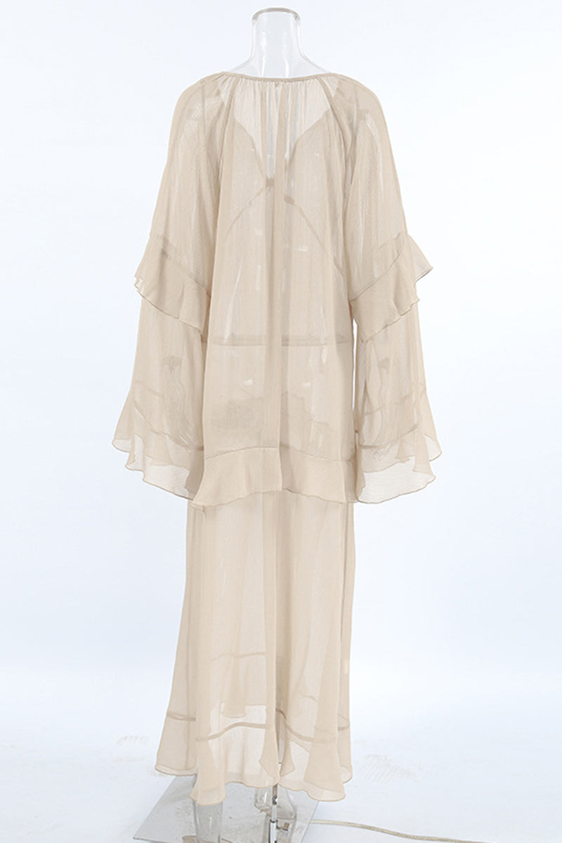 Vestidos sexys de corte A con escote en V y volantes transparentes