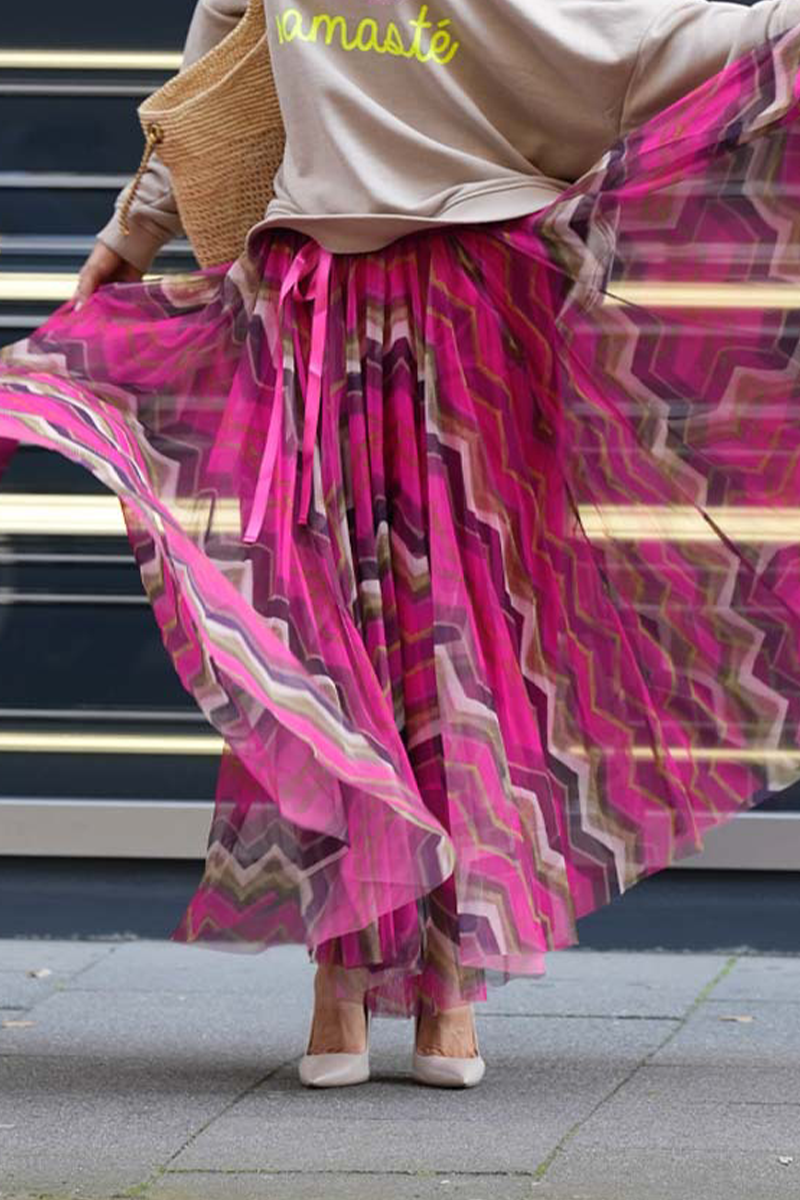 Pantalones casuales de cintura alta holgados con contraste de malla y rayas tipo A