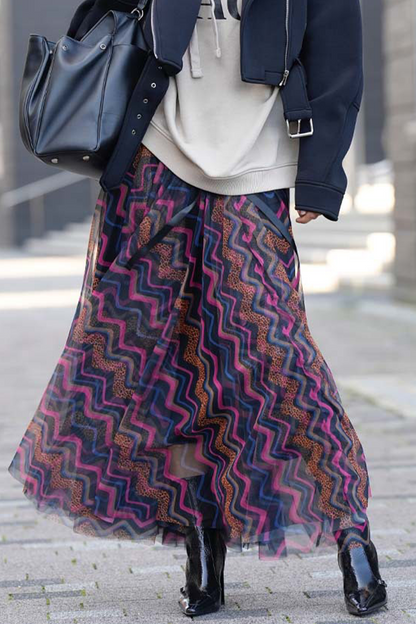 Pantalones casuales de cintura alta holgados con contraste de malla y rayas tipo A