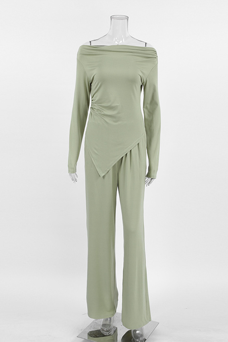 Conjunto de dos piezas de manga larga con hombros descubiertos, fruncido irregular y sexy para la calle