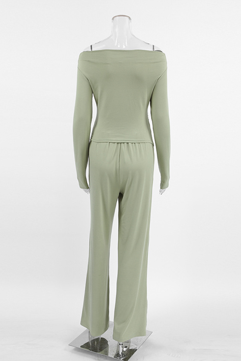 Conjunto de dos piezas de manga larga con hombros descubiertos, fruncido irregular y sexy para la calle