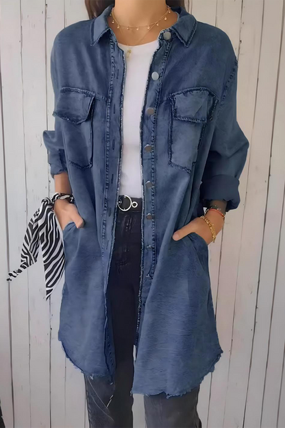 Blusas casuales con botones desgastados y cuello vuelto (4 colores)