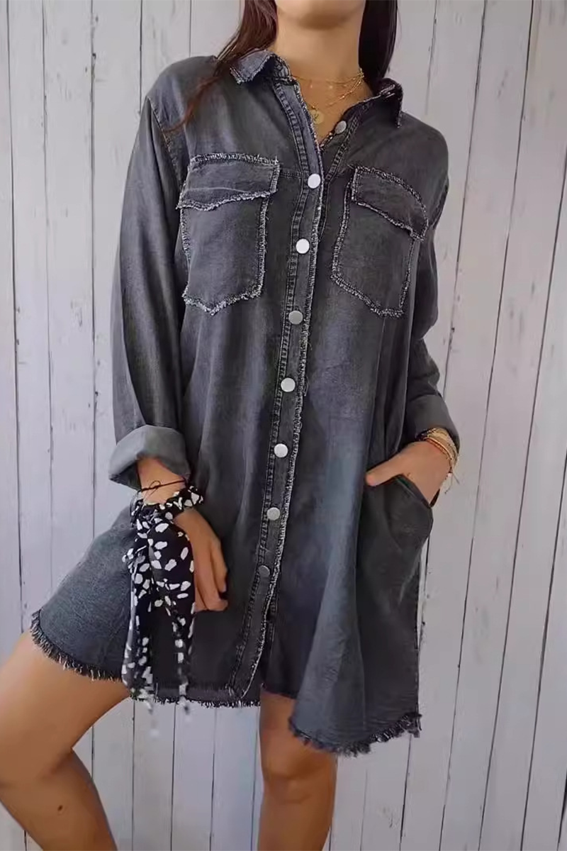 Blusas casuales con botones desgastados y cuello vuelto (4 colores)