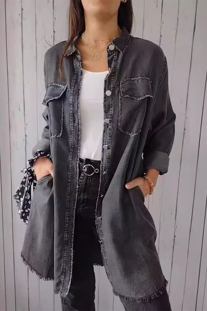 Blusas casuales con botones desgastados y cuello vuelto (4 colores)