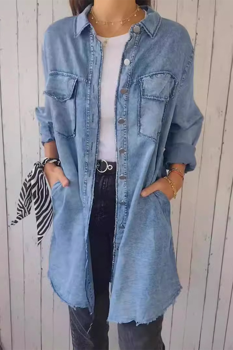 Blusas casuales con botones desgastados y cuello vuelto (4 colores)