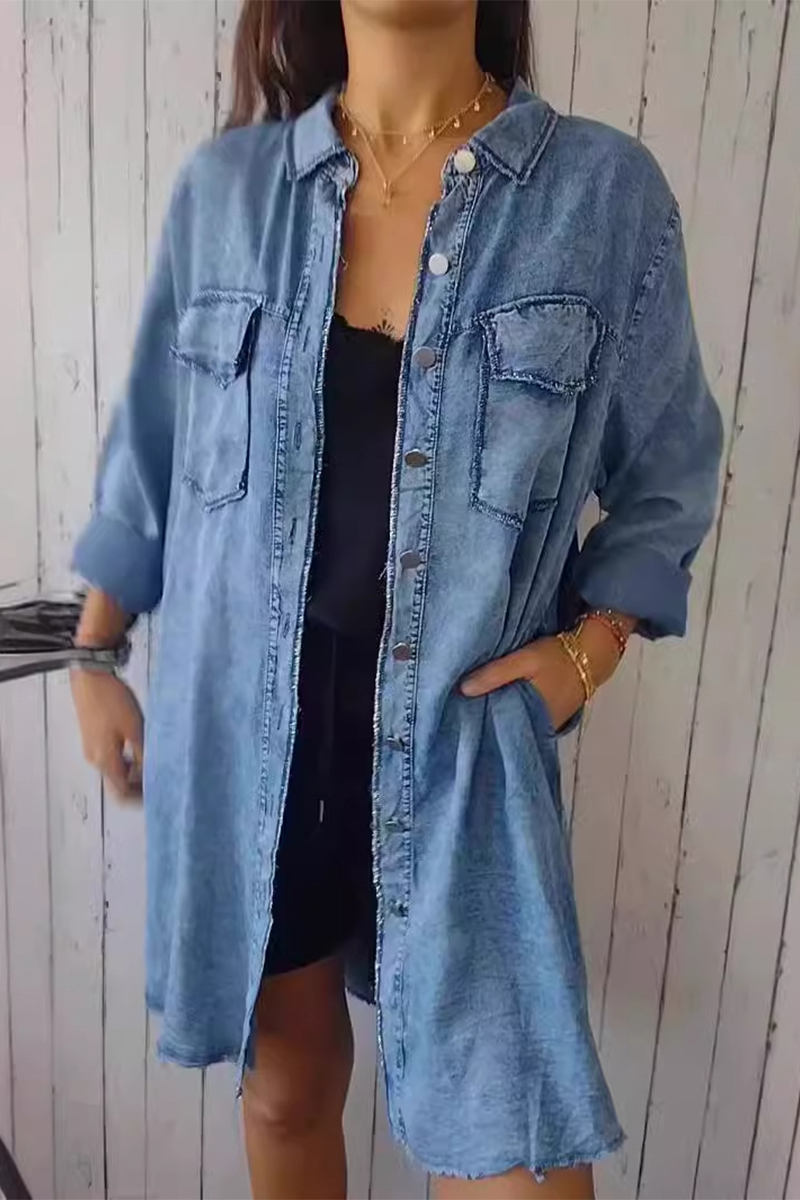 Blusas casuales con botones desgastados y cuello vuelto (4 colores)