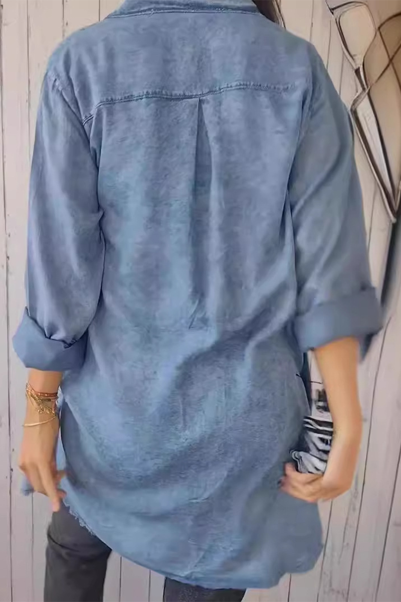 Blusas casuales con botones desgastados y cuello vuelto (4 colores)