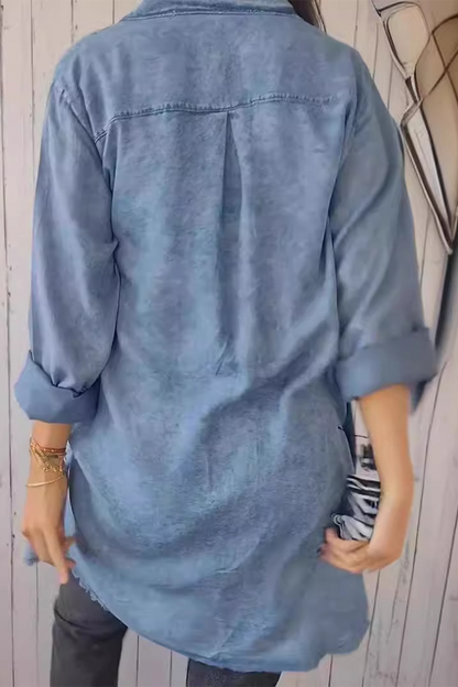 Blusas casuales con botones desgastados y cuello vuelto (4 colores)