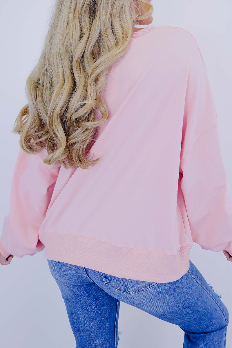 Sudadera informal con cuello redondo, lentejuelas bordadas y lazo