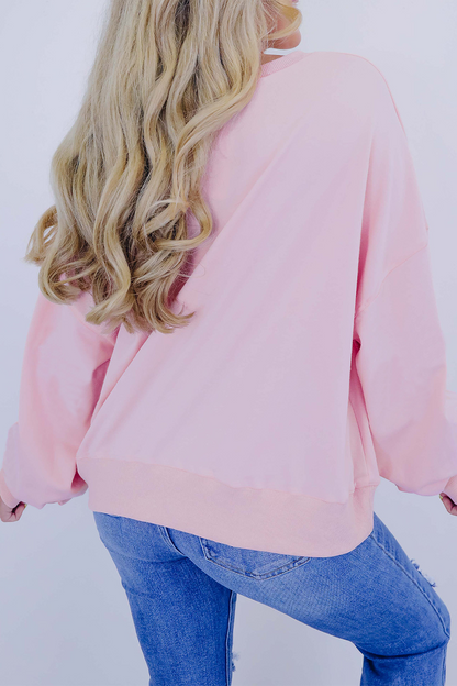 Sudadera informal con cuello redondo, lentejuelas bordadas y lazo