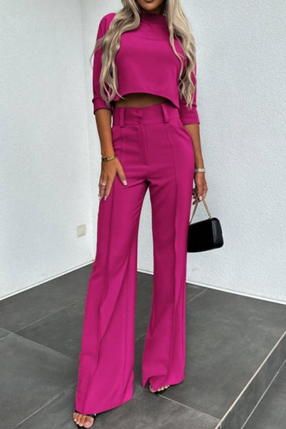 Conjunto informal básico de cuello alto, tres cuartos y dos piezas (6 colores)