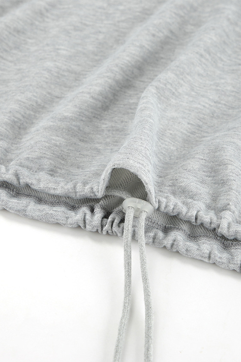 Conjunto informal de dos piezas con cuello redondo, manga larga y bolsillo con cordón ajustable para la calle