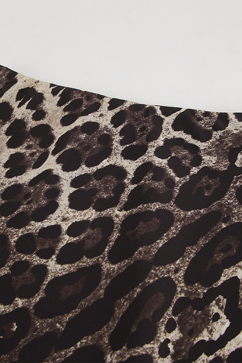 Pantalones sexis de calle con estampado completo de leopardo, patchwork, cremallera y cola de pez, cintura alta y regular