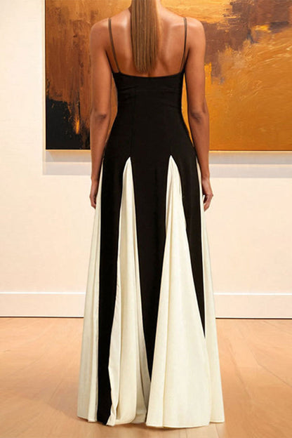 Vestidos largos sexys con cuello en V, espalda descubierta y diseño de patchwork con bloques de color