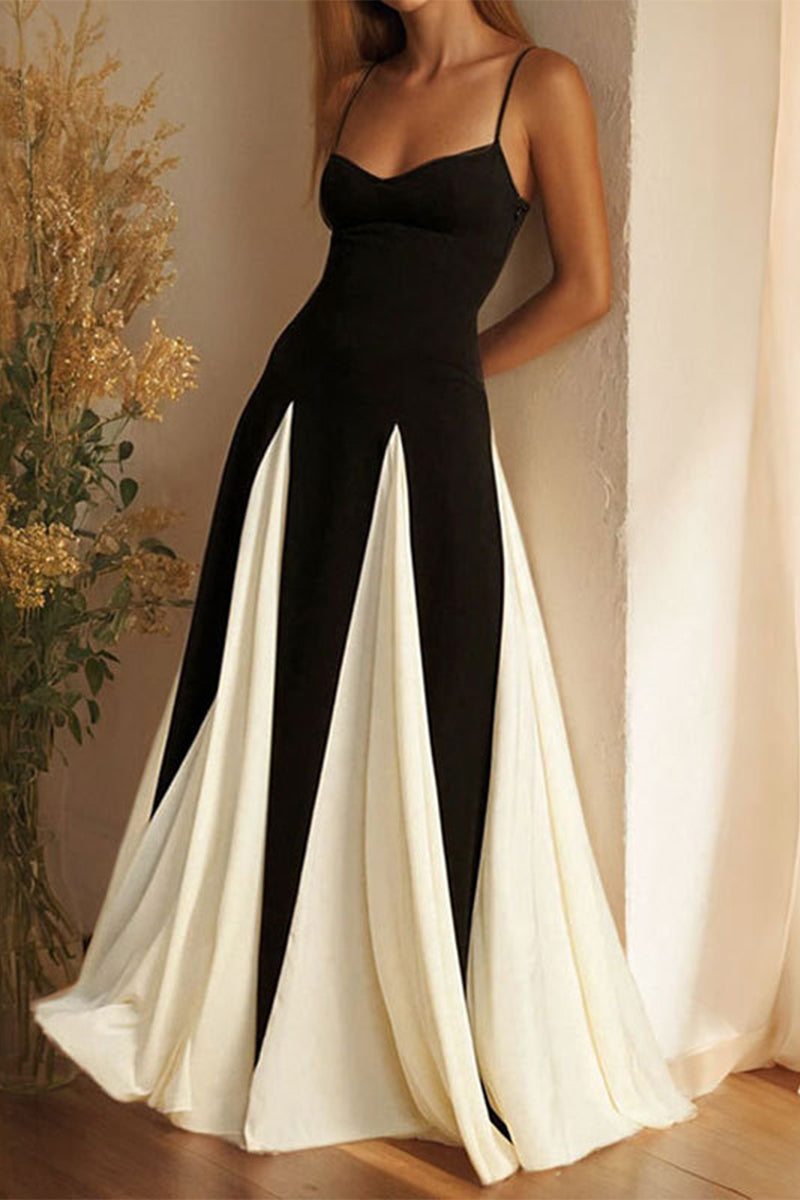 Vestidos largos sexys con cuello en V, espalda descubierta y diseño de patchwork con bloques de color