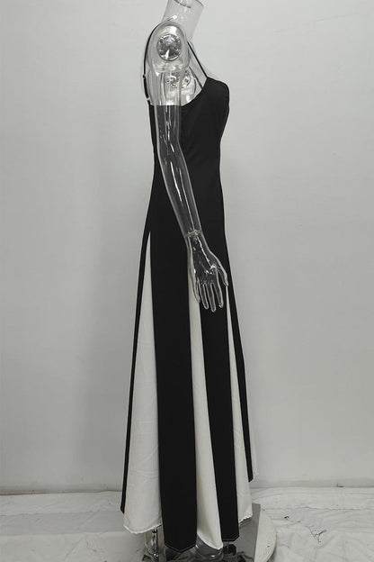 Vestidos largos sexys con cuello en V, espalda descubierta y diseño de patchwork con bloques de color