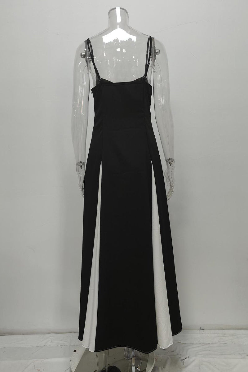 Vestidos largos sexys con cuello en V, espalda descubierta y diseño de patchwork con bloques de color