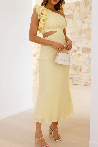 Vestidos sexis de una sola capa con hombros caídos y forma de flor irregular (6 colores)