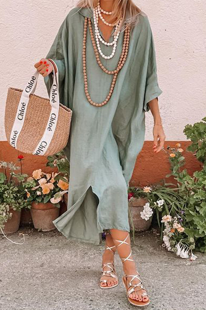 Vestidos casuales de manga larga con escote en V irregular y abertura