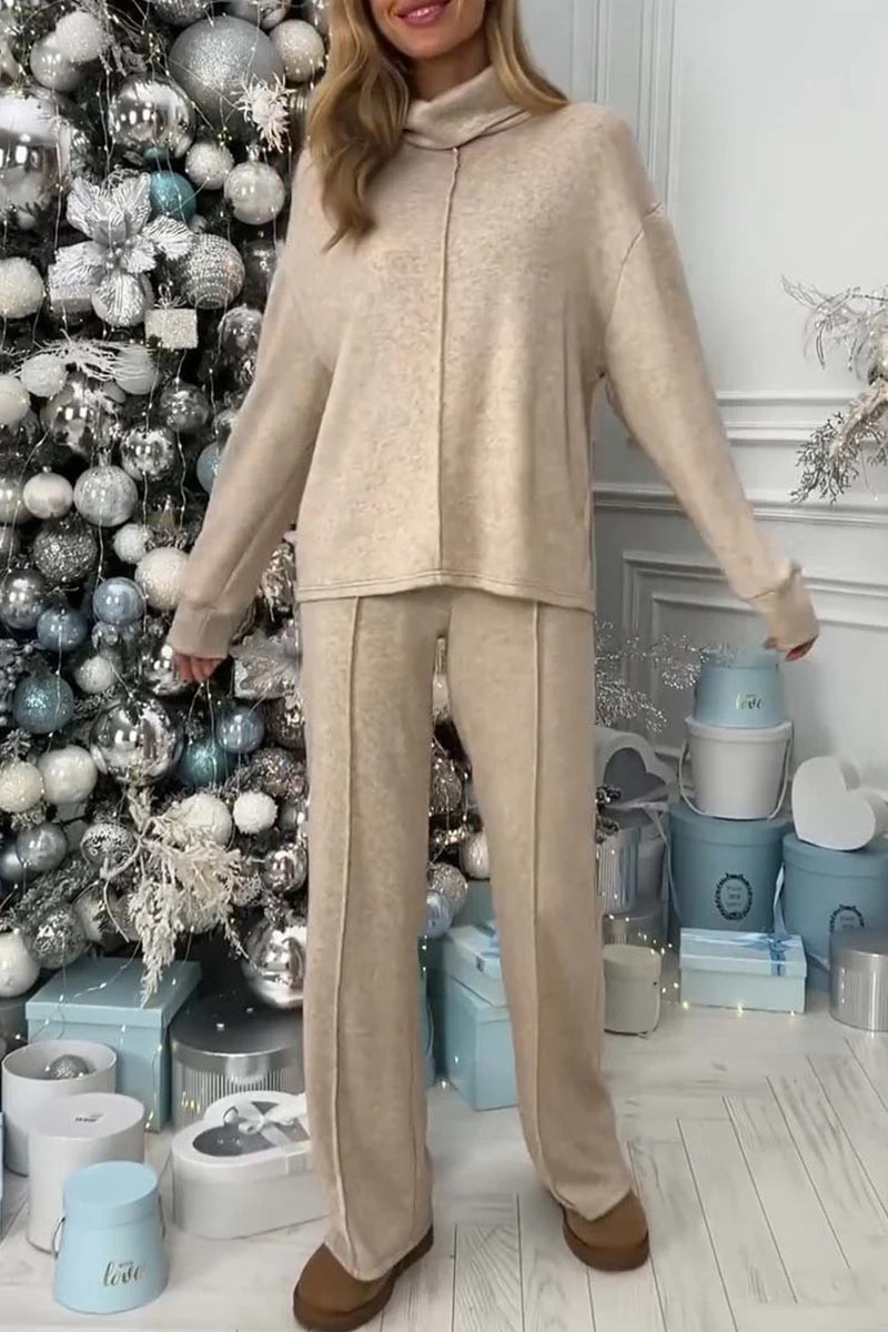 Conjunto informal básico de cuello alto y manga larga de dos piezas (3 colores)